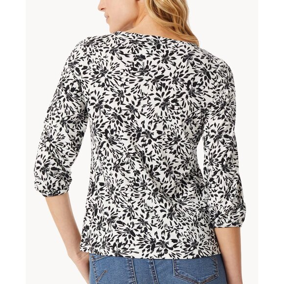 Jones New York Petite Printed Moss Crepe Pullover Top Jones Black/White PS NWT - Picture 3 of 3